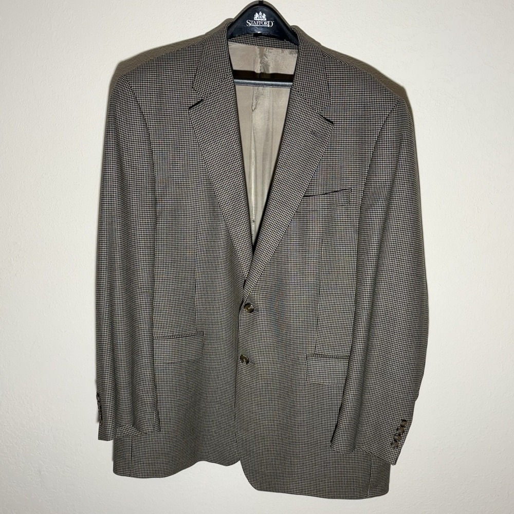 Chaps Ralph Lauren Blazer 44L Wool/Silk‎ Houndstooth Patterned Brown Sport Coat